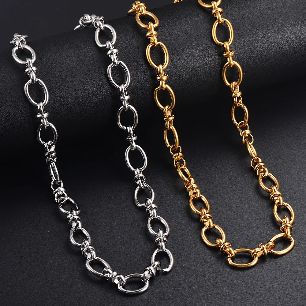 Heavy Oval Necklace Stainless Steel Big Link Punk Chain Chunky Men Jewelry