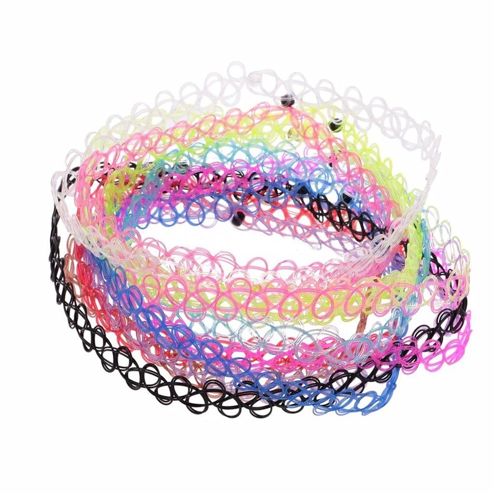 12pcs Rainbow Stretch Choker Creative Women Set Necklace Elastic Tattoo Vintage