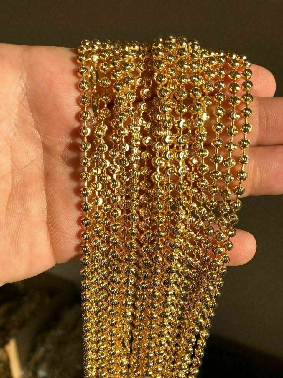 4mm Ball Moon Chain SOLID 925 Silver 14k Gold Plated Rhodium Diamond Cut ICY