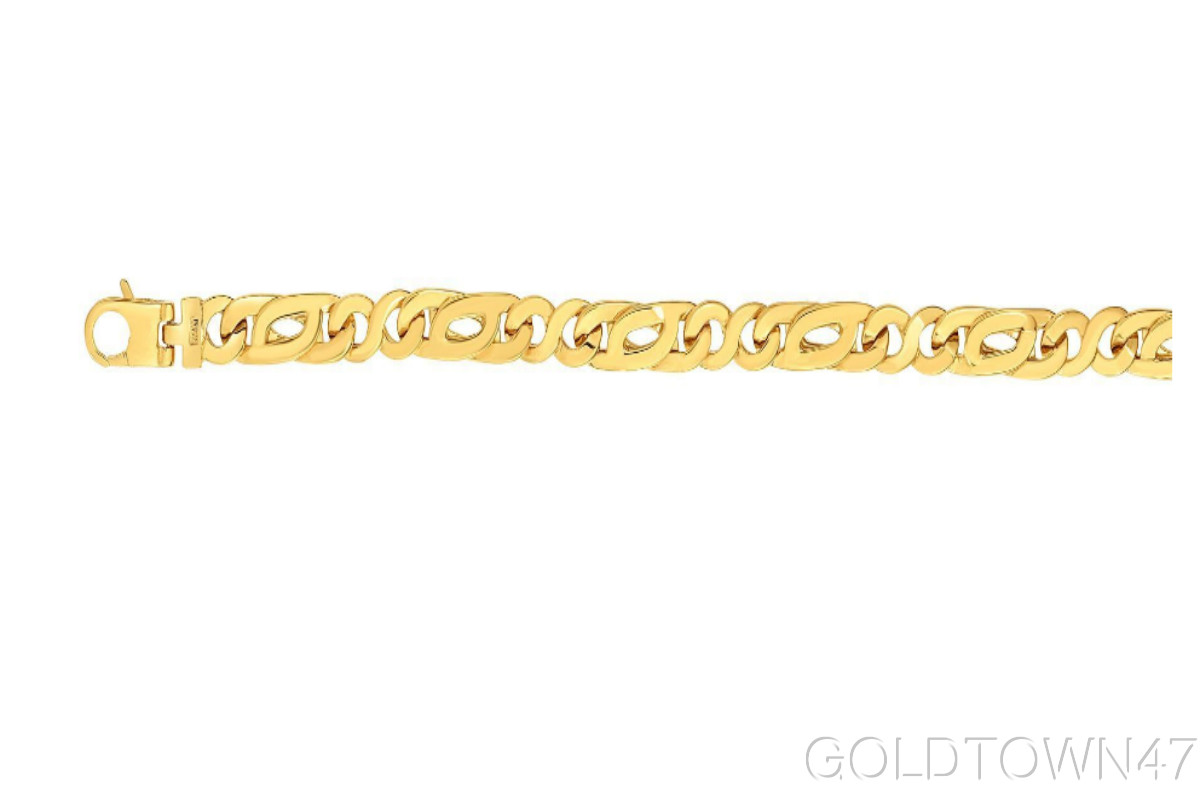 Men’s Bracelet In 14kt Gold 8.5″ Yellow Finish Not Applicable Shiny Fancy Link