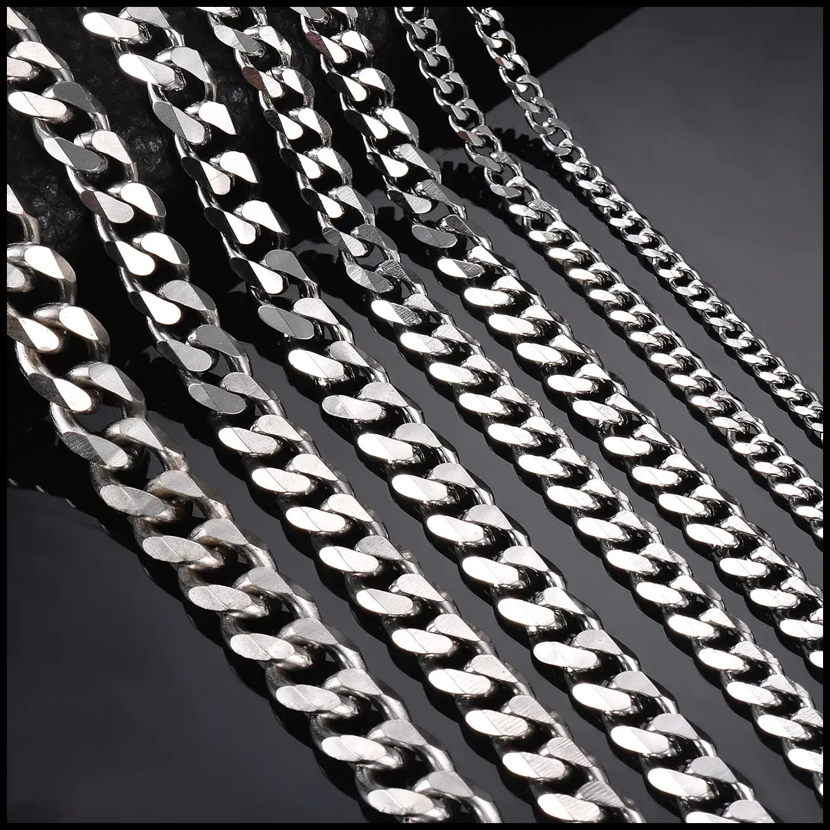1 Piece Size 3.6mm-9mm Men’s Necklace Stainless Steel Cuban Link Chain Bracelet
