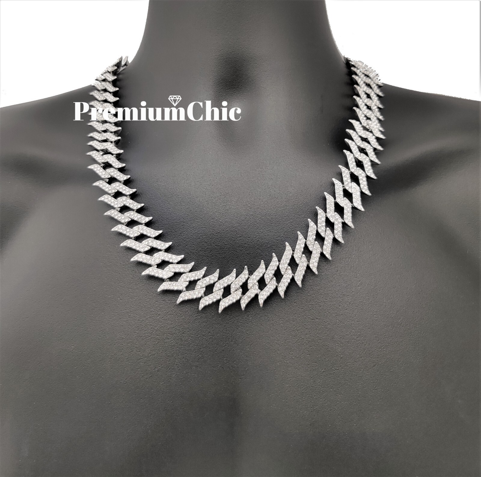 ICED Miami Cuban Link Chain Spike Choker Necklace Mens Plated CZ Hip Hop Jewelry
