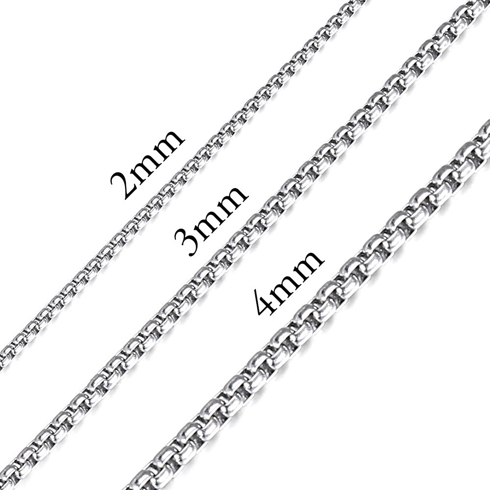 2/3/4/5mm Womens Mens Stainless Steel Round Box Chain Necklace 18inch-24inch