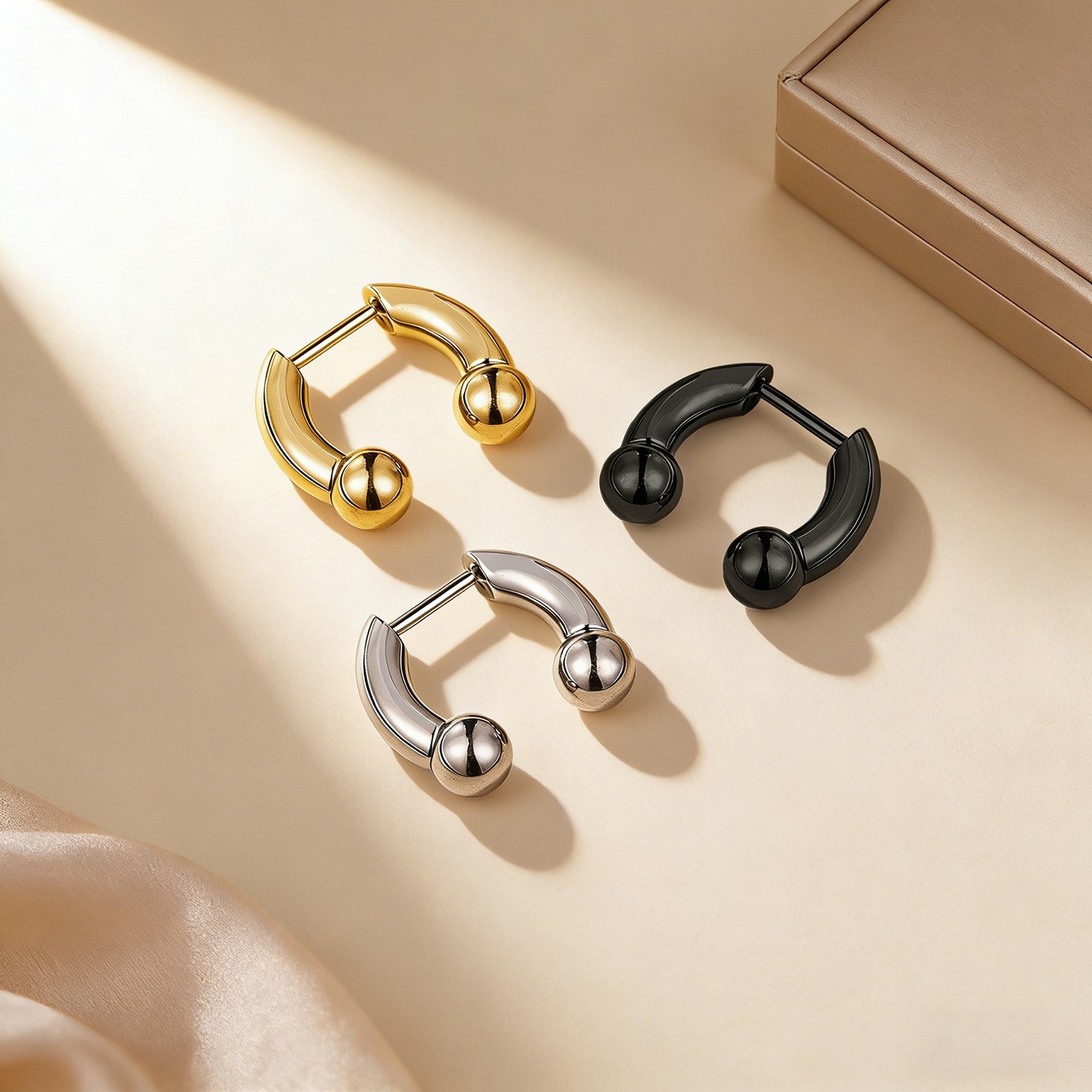1 Pc 16G Stainless Steel Nose Rings Threadless Push-in Horn Ball Septum Piercing