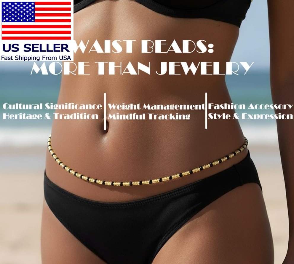 African Waist Beads, Multicolor Seed Beads, 44-Inch Traditional Tie-On Belly Bea