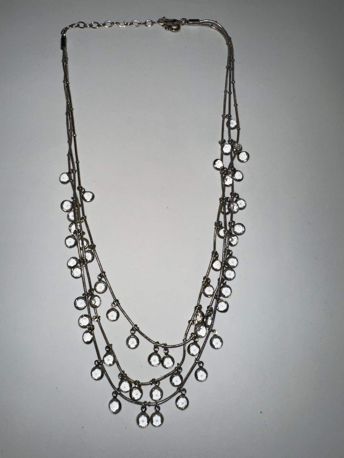 Anne Klein 3 Strand Bezel Set Clear Crystals Silver Tone Fashion Necklace