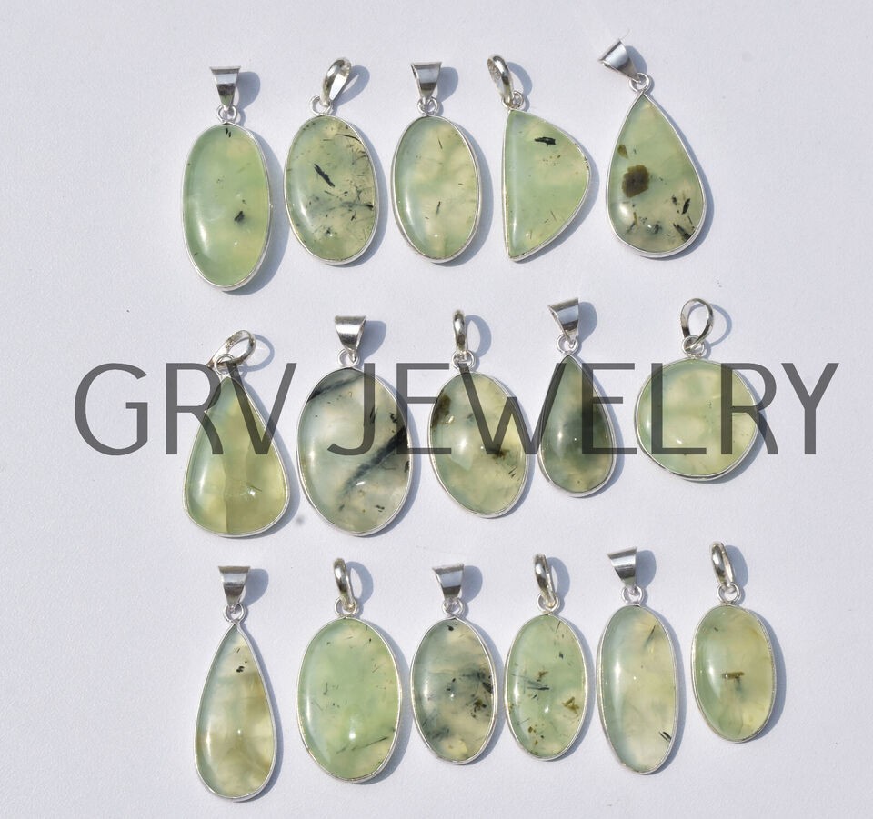 1-500 Pcs Prehnite Pendant Wholesale Lot Bulk: Silver Plated Necklace WH-19