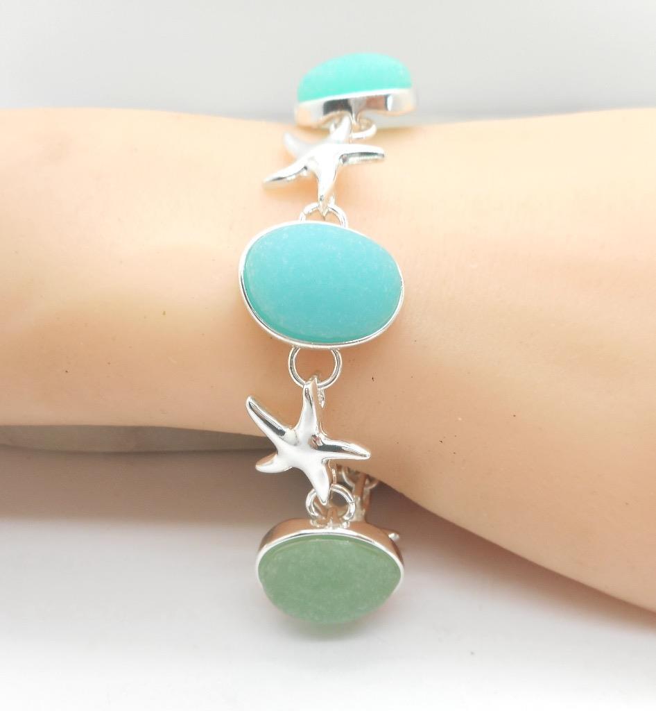 Bohemian Starfish Sea Glass Bracelet Beach Theme NEW Magnetic