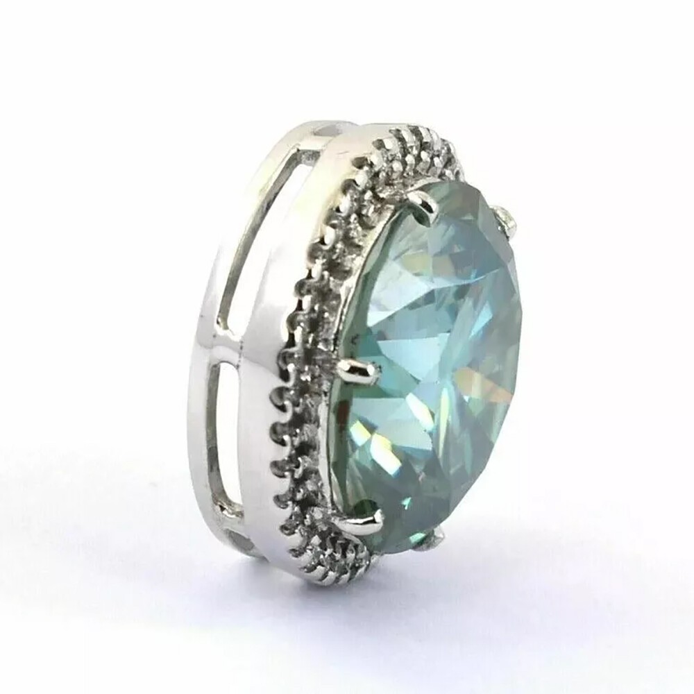 Certified 10 Ct Round Cut Blue Diamond Pendant In 925 Sterling Silver