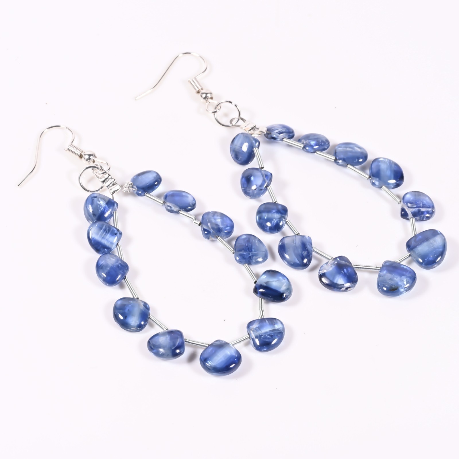 Natural Blue Kyanite Heart Bead Earrings Bullion Wire Spacers