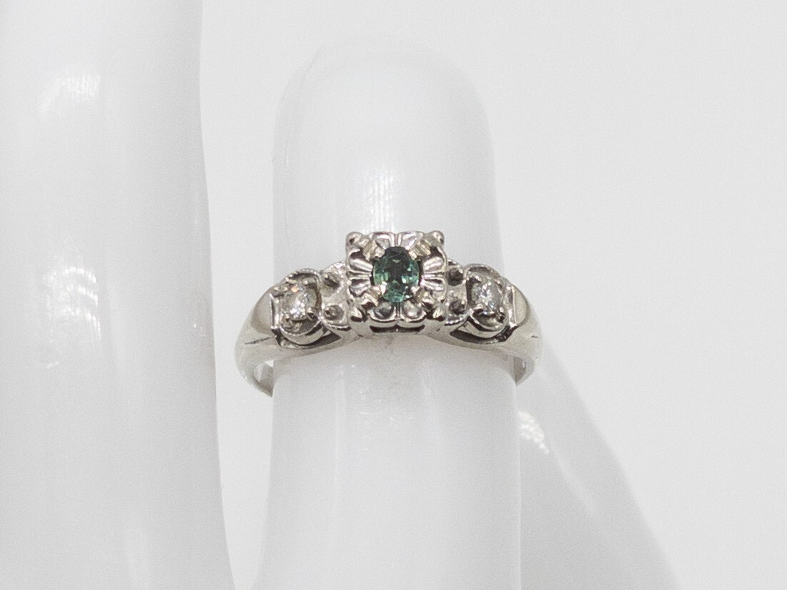 Vintage 1940s $2400 .30ct Natural AAA+++ Alexandrite Diamond 14k White Gold Ring