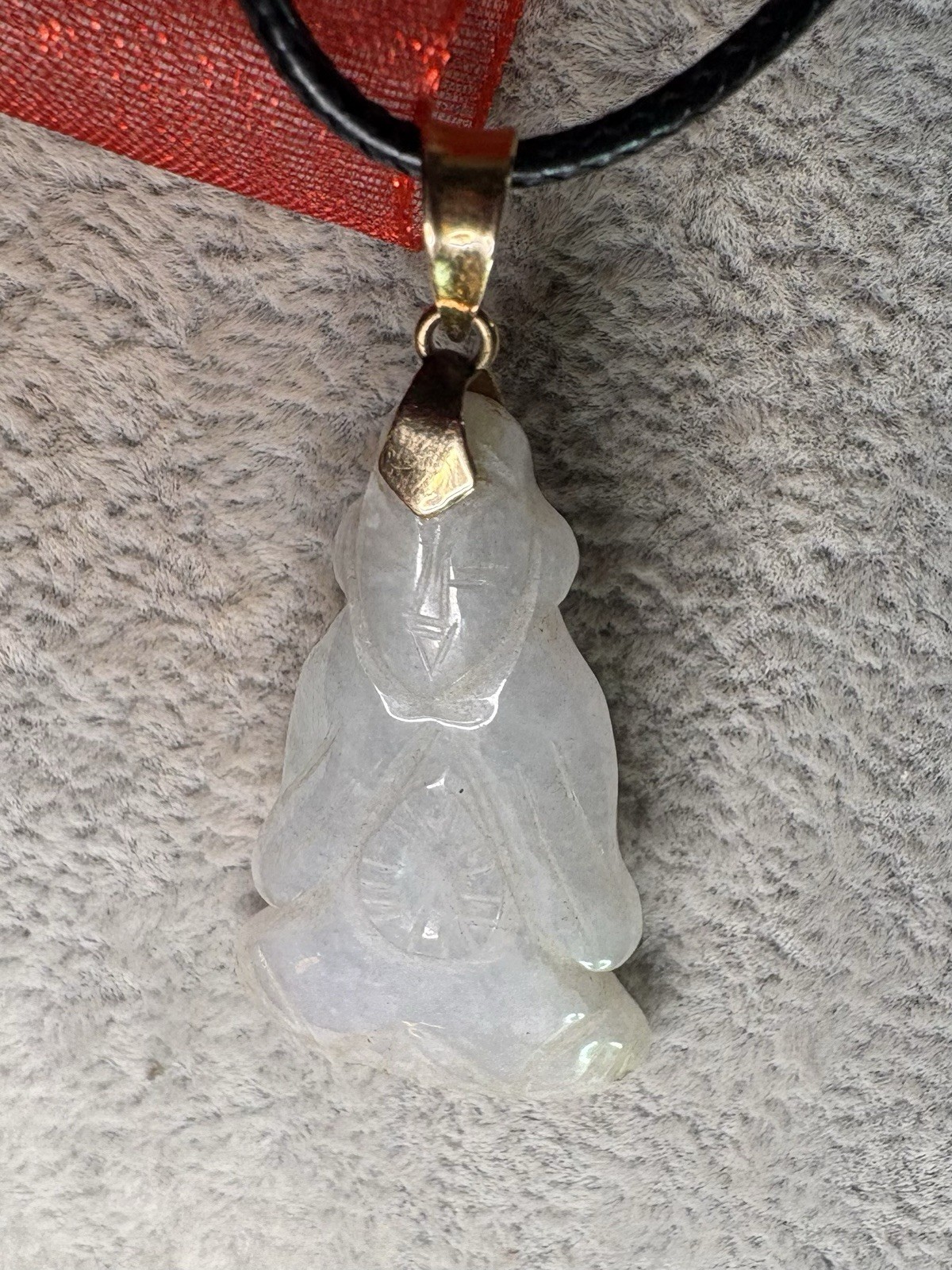 14k Yellow Gold Jade Buddha Wise Symbol Pendant 585 Black Cord Included 6.80G