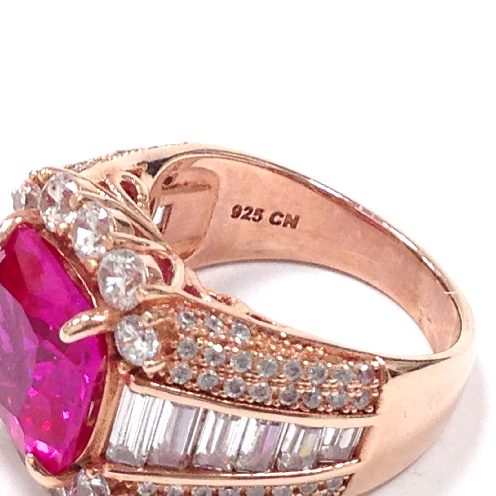 FZN Fuzion Creations Gold Vermeil Sterling Silver Square Pink Stone Ring Sz 6.75
