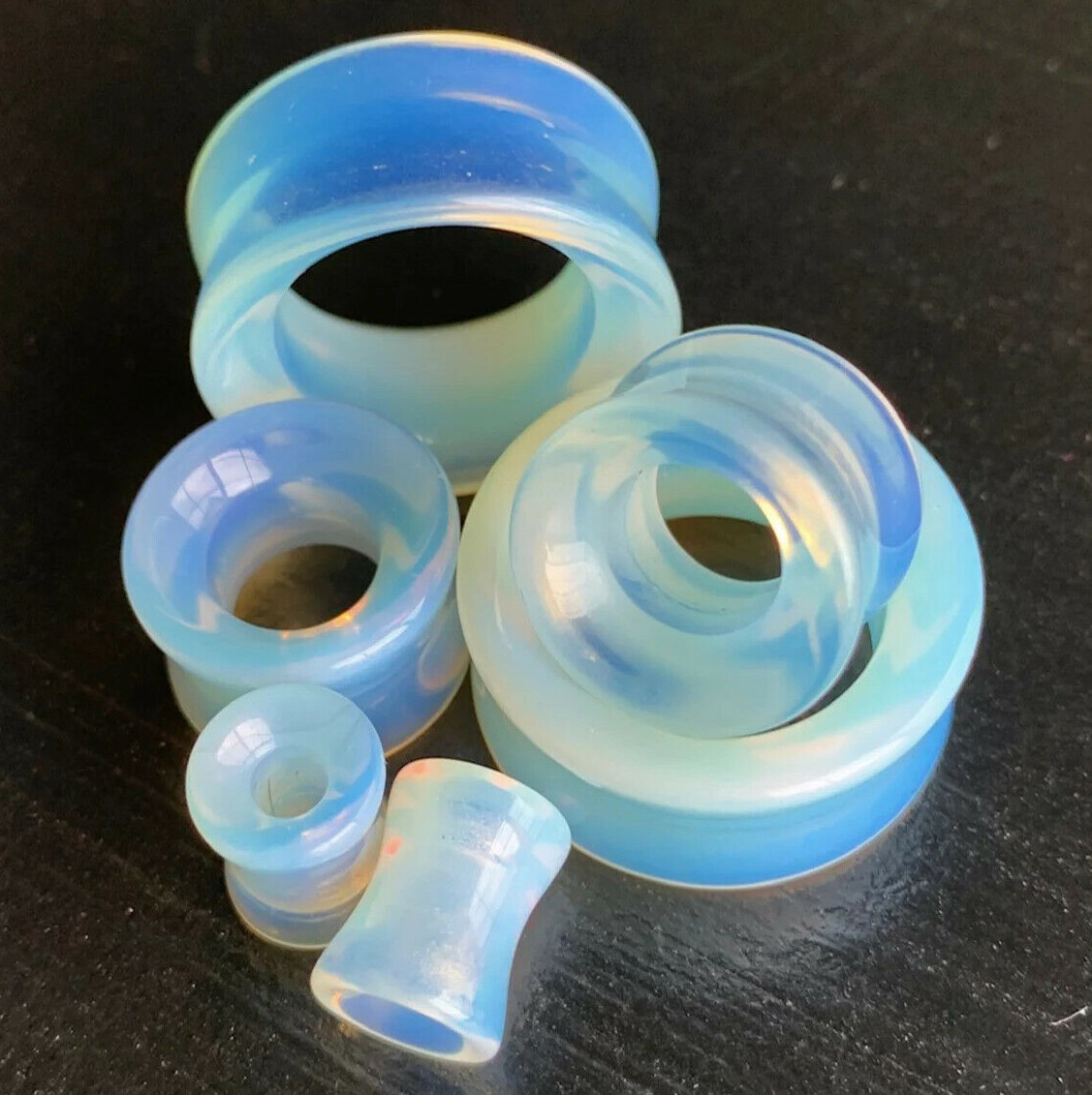 PAIR Opalite Tunnels Double Flare Plugs Earlets Gauges Opalescent Stone
