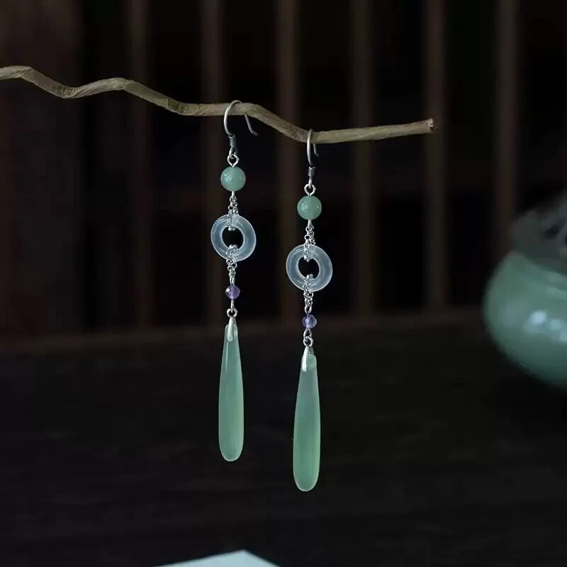 Chinese Jade Earrings for Women Enamel Jewelry Elegant Birthday Gifts accessory