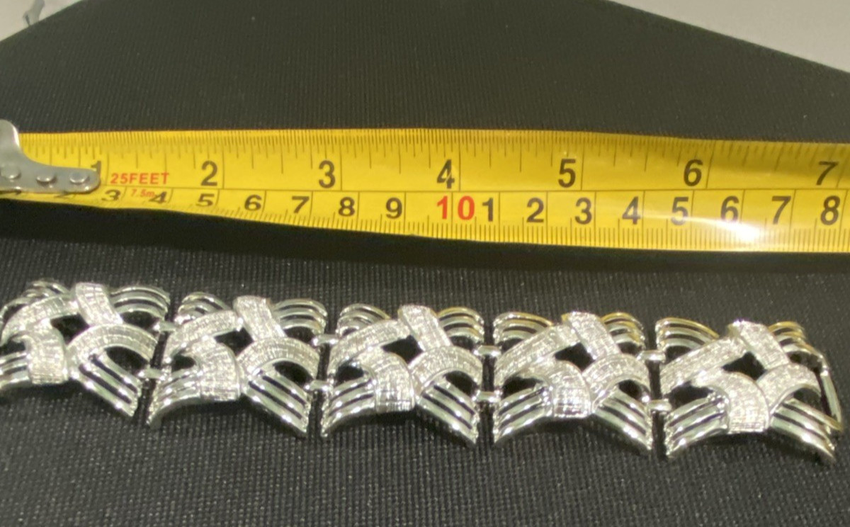 Vintage Signed Pegasus Coro Rhodium Plated Panel Link Bracelet Pristine