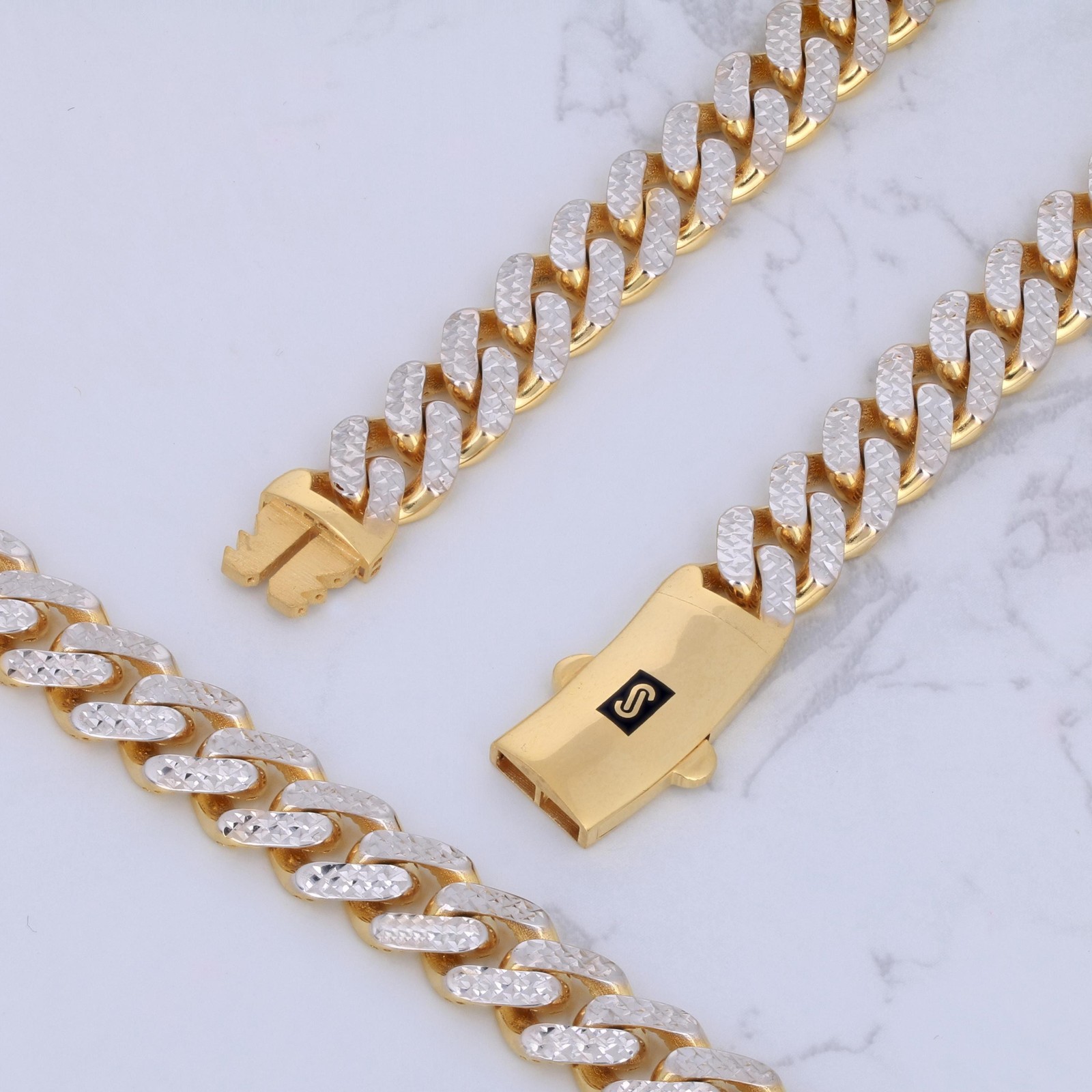 10K Yellow Gold Miami Cuban 9mm Monaco Diamond Cut Pave Chain Bracelet 7″- 9″