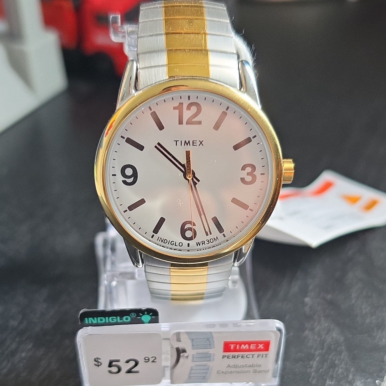 Timex Perfect Fit Indiglo Quartz WR30m Two-Tone Expansion Watch Silver Dial