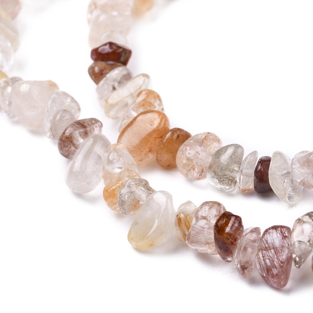 Natural Rutilated Quartz Chips Bead Strands, about 5~10mmx5~14mm, hole-1mm, 32″