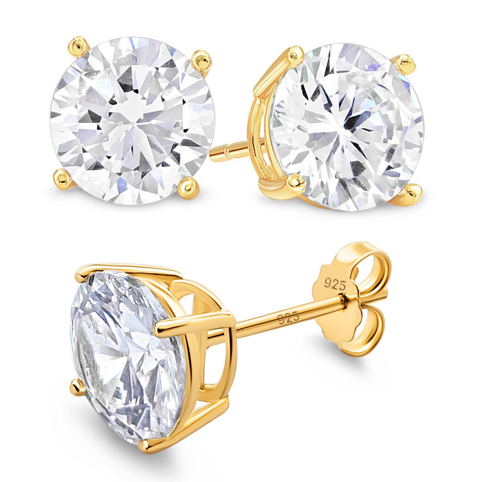 KEZEF Sterling Silver Stud Earrings for Women & Men | 4mm Cubic Zirconia Earr…