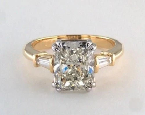 Art Deco Style Lab Created Diamond Wedding 14K Yellow Gold FN Three-Stone Ring