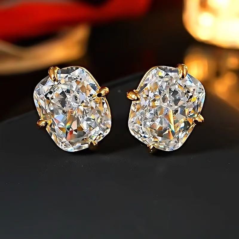 Women 18k Gold Plated Iced CZ Sparkling Square Huggie Earring Stud