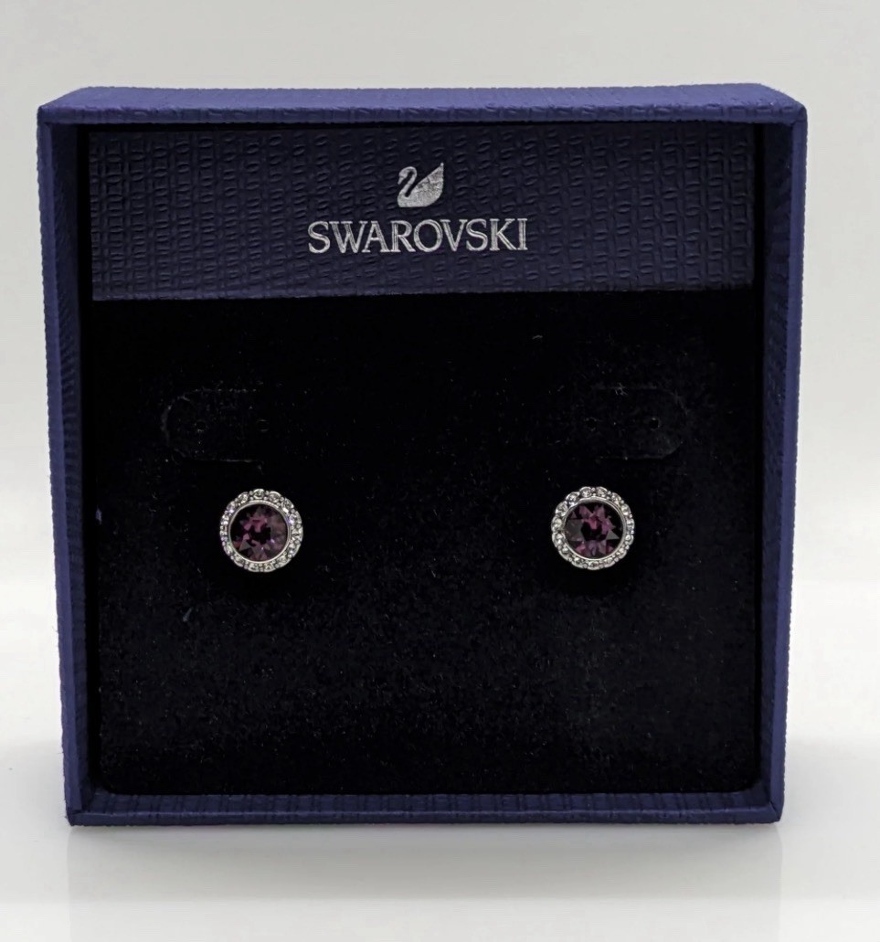 Swarovski Angelic Crystal Halo Stud Earrings- Purple