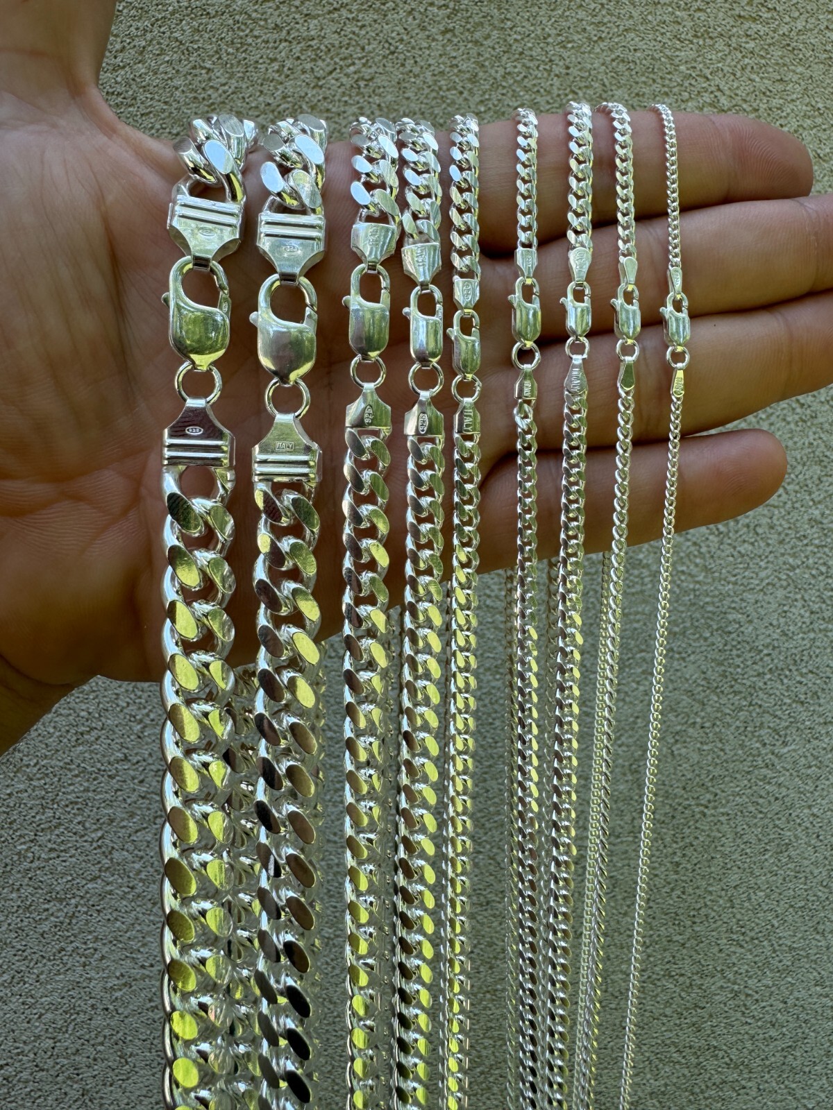 Mens Real Solid 925 Sterling Silver Miami Cuban Chain 2-12mm Heavy Link Necklace