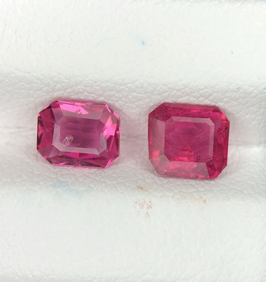 Natural Rubellite Tourmaline Pair 1.10 Ct Emerald Cut Afghanistan Gemstones