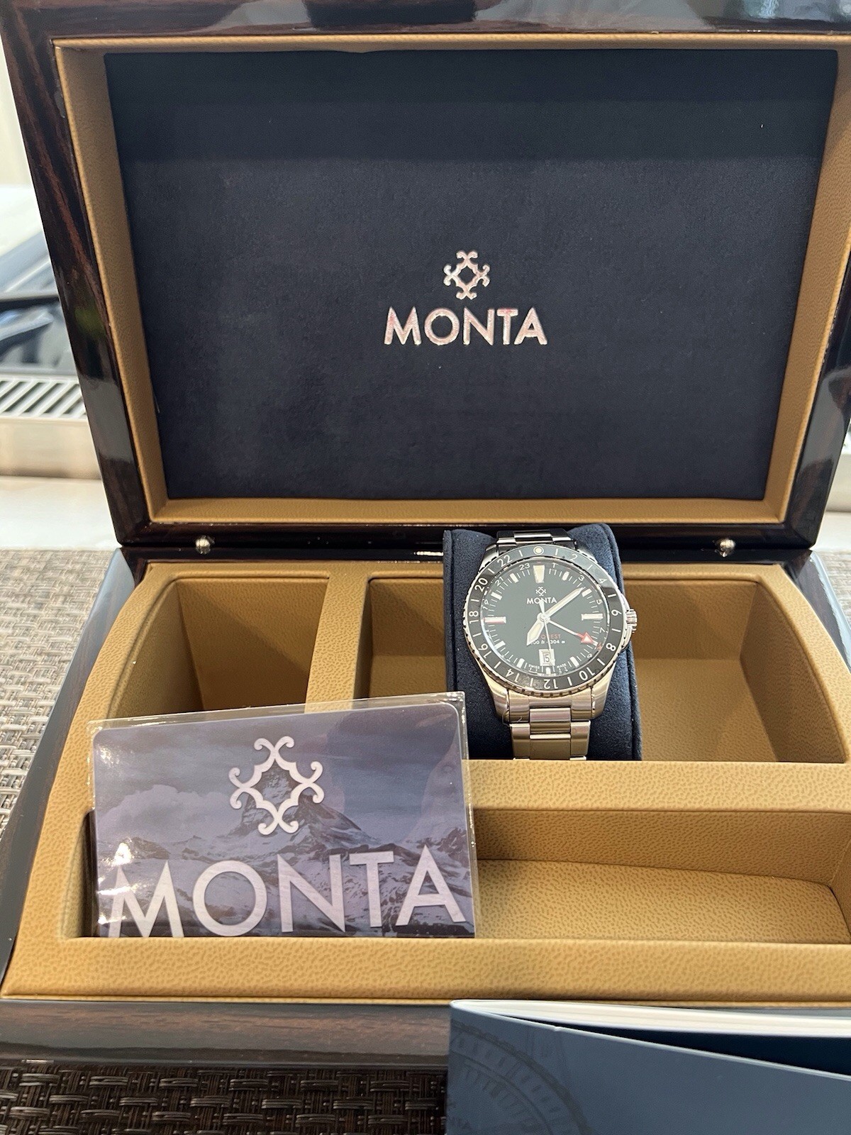 Monta Skyquest Black Dial M-23 GMT Automatic Aluminum Bezel Stainless Watch