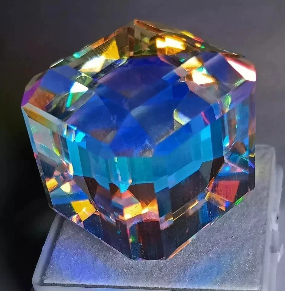 40+ CT Rainbow Fire Mystic Topaz Cube Certified Gemstone Vivid Play of Colors