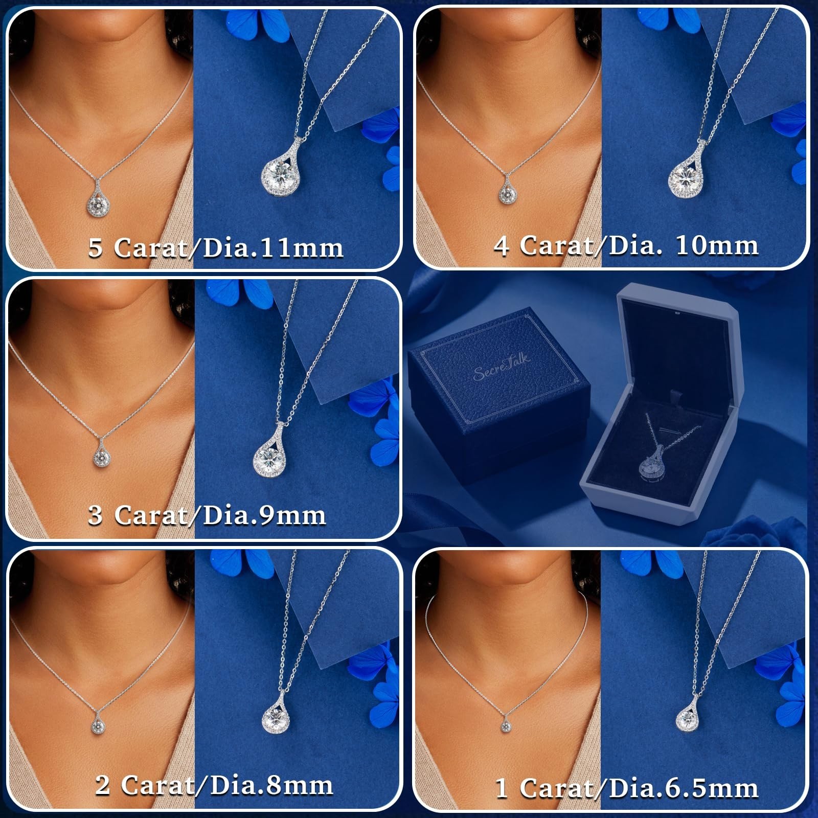 SecreTalk 1-5CT Moissanite Pendant Necklace for Women, Wedding Gift 925 Sterl…