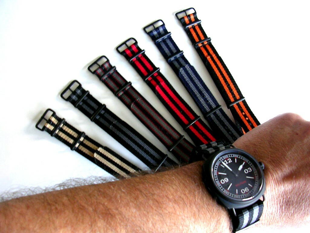 22mm Bond stripe NATO G10 ® PVD nylon Military watchband RAF strap IW SUISSE 20m