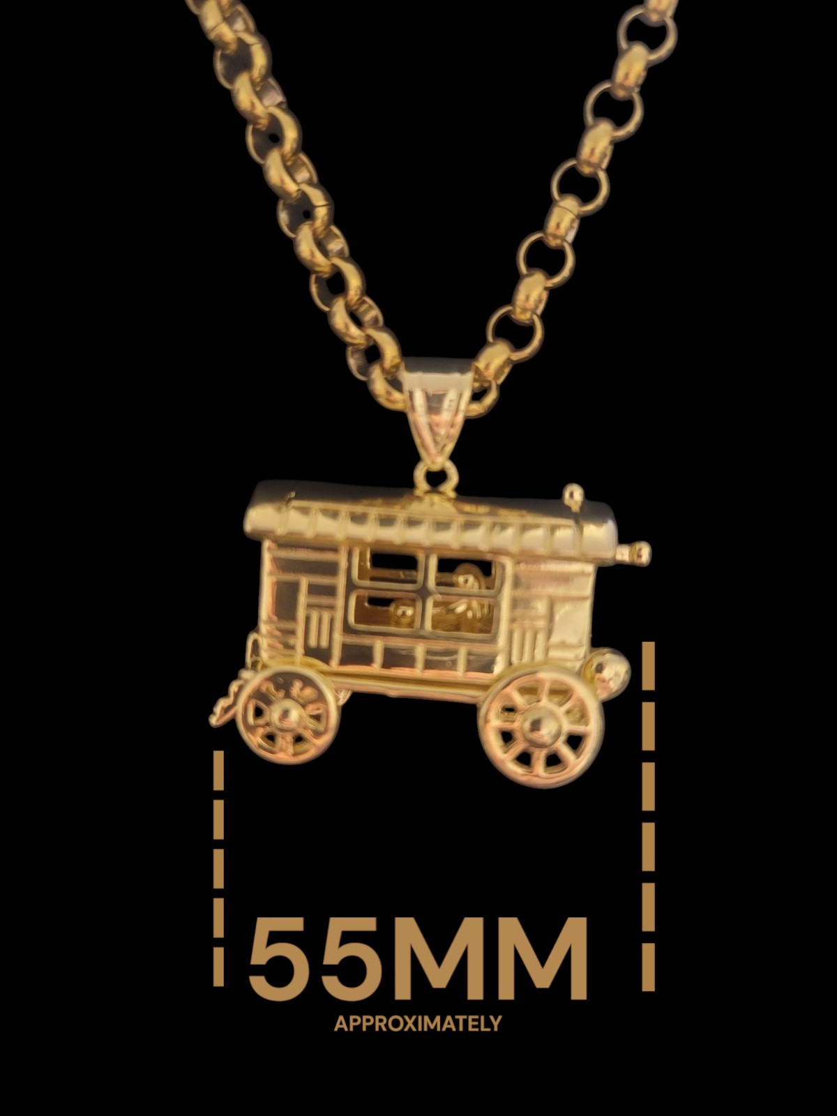 Gold Plated Belcher Chain And Gypsy Romany Vardo Pendant. Bling Roma Wagon