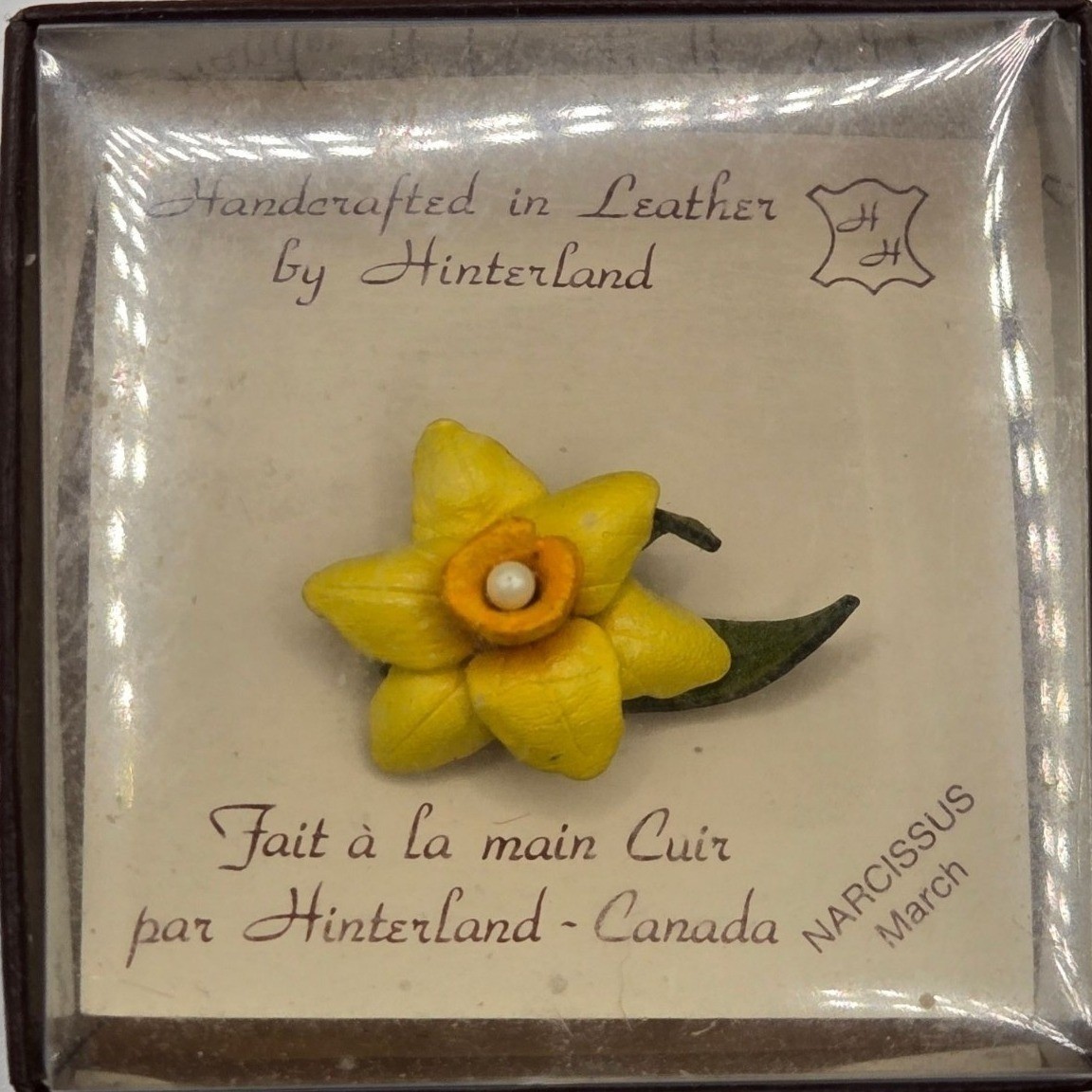 Hinterland Leather Narcissus Flower Pin March Birth Month Yellow Floral 1″