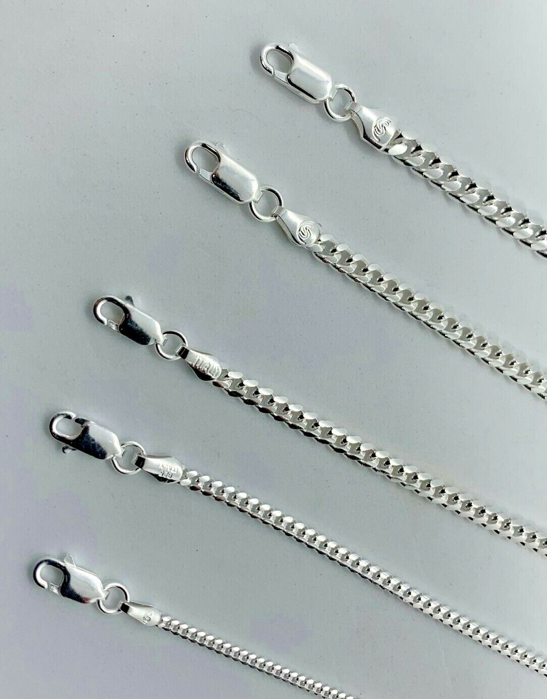 925 Sterling Silver SOLID Miami Cuban Link Chains MEN’S WOMEN’S 2mm-5mm 16″-30″