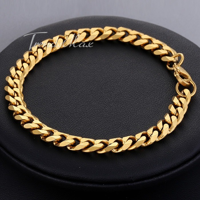 Mens Womens 3/5/7/9/11mm Curb Cuban Chain Bracelet Gold Plated Stainless Steel