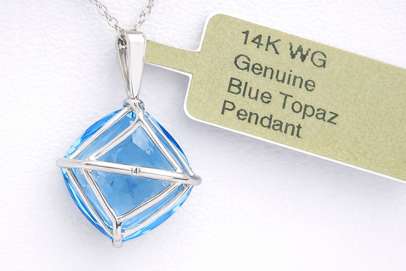 GENUINE 4.35 Cts BLUE TOPAZ PENDANT 14K WHITE GOLD – MADE IN USA -Free Appraisal