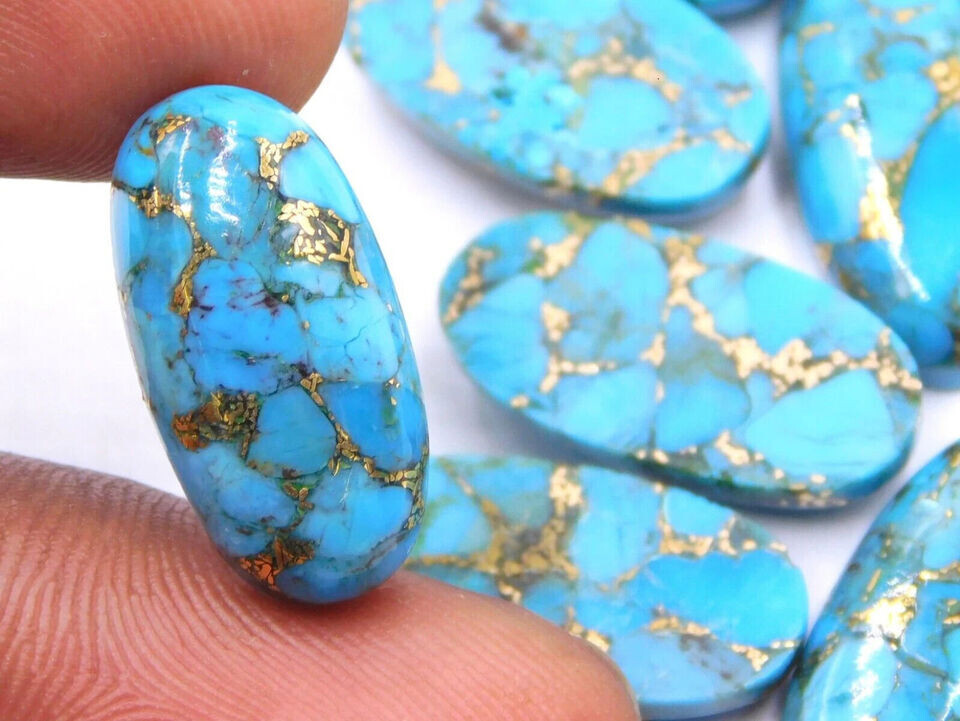 [WHOLESALE] BLUE COPPER TURQUOISE CABOCHON LONG OVAL SHAPE LOOSE GEMSTONE