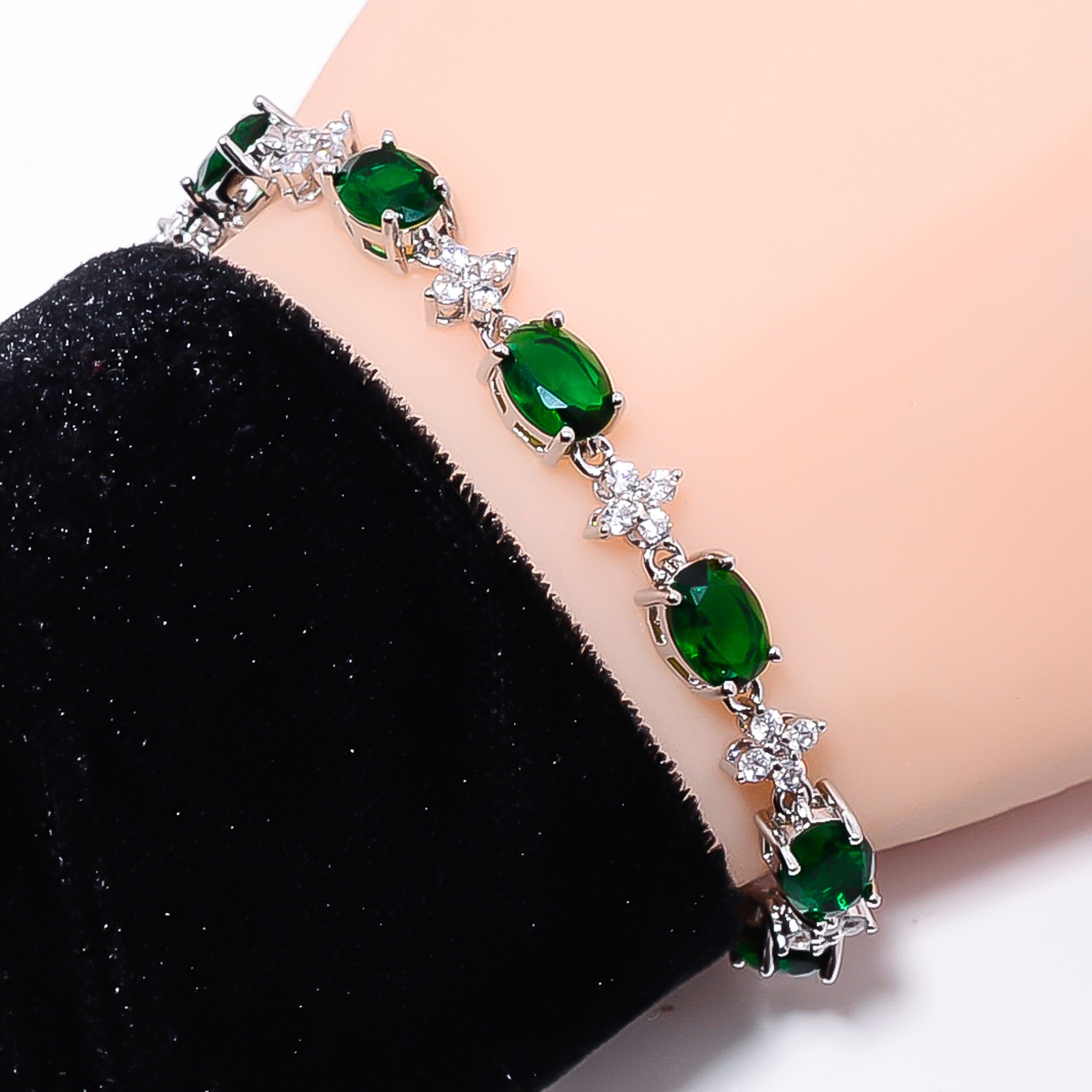 Chrome Diopside, CZ 925 Sterling Silver Adjustable Bracelet 7-8″ B133921