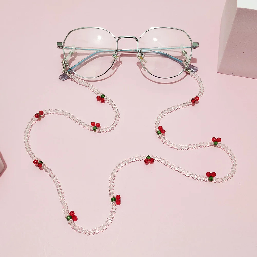 Fashion Love Heart Pink Crystal Sunglasses Chain Romantic Transparent Bead Chain