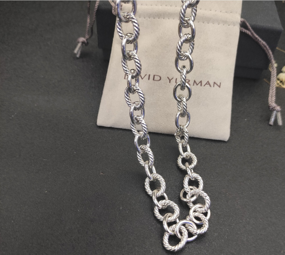 David Yurman 925 Sterling Silver Oval Link Cable Chain Necklace 12mm Length 17″