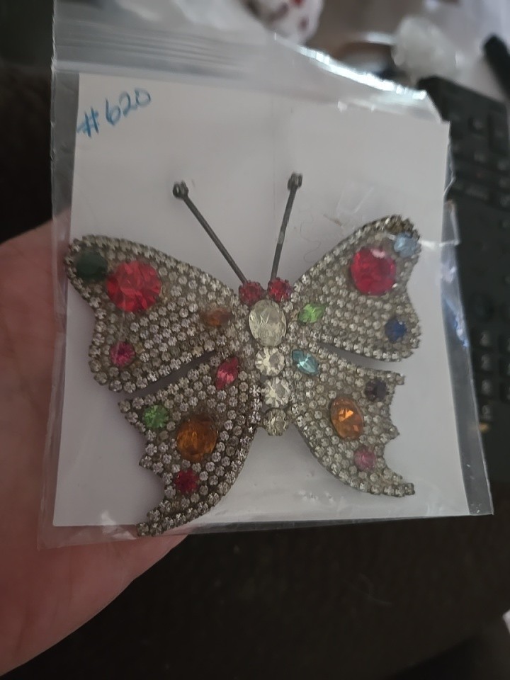 Beautiful Vintage CZECH Multi-color Rhinestone heavy Butterfly brooch