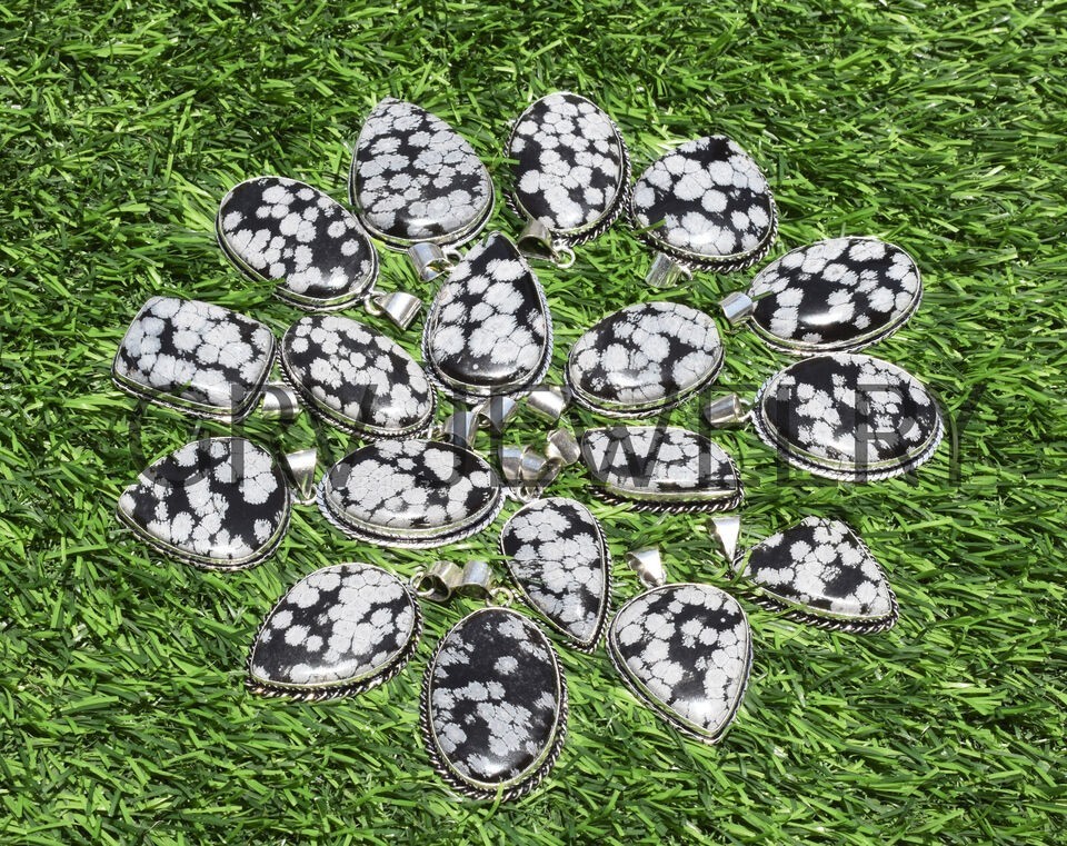 1-500 Pcs Snowflake Obsidian Pendant Wholesale Lot Bulk: Silver Plated WH-24