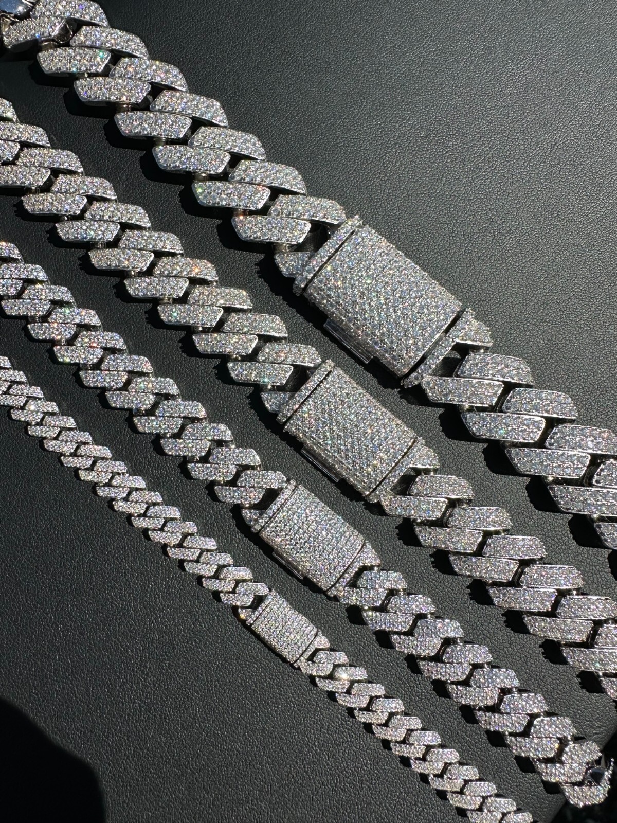 MOISSANITE Real Miami Cuban Link Prong Chain Iced Hip Hop 925 Silver Necklace