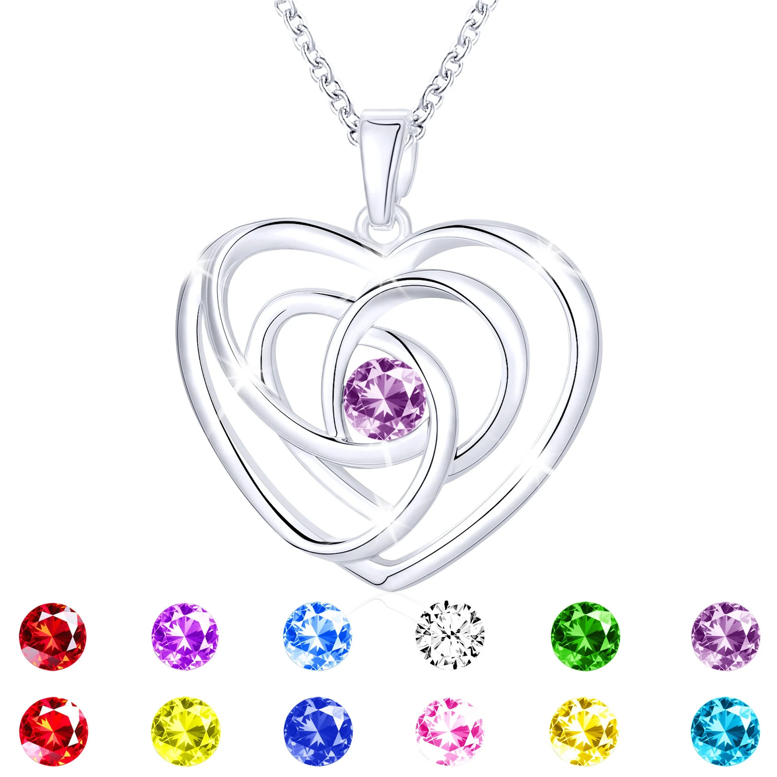 S925 Sterling Silver Plated Love Heart Necklaces for Women Girls CZ November Bir
