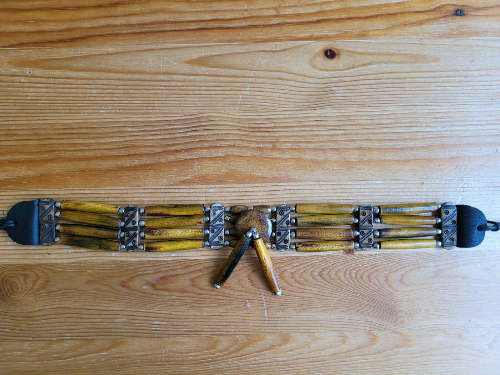 Buffalo Bone 4 Line Choker Beaded Tribal Native American Necklace Woody Brown