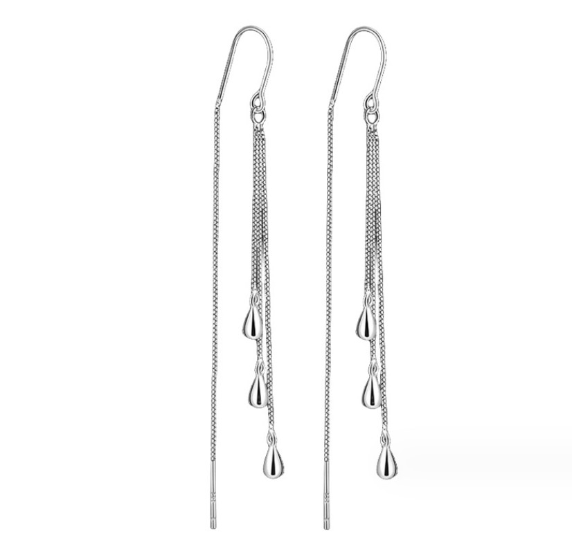 Women Silver Plated Waterdrop Tassel Threader Dangle Drop Earrings Fashion TH3