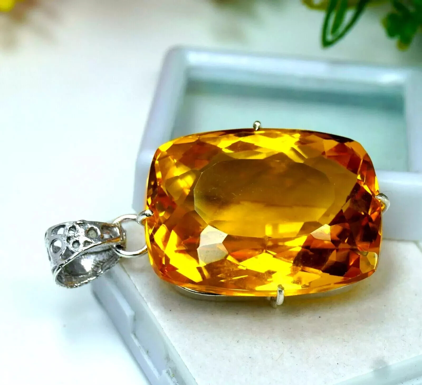 Cushion Cut Yellow Natural Citrine 925 Solid Silver 95.00 Ct Pendant Gemstone