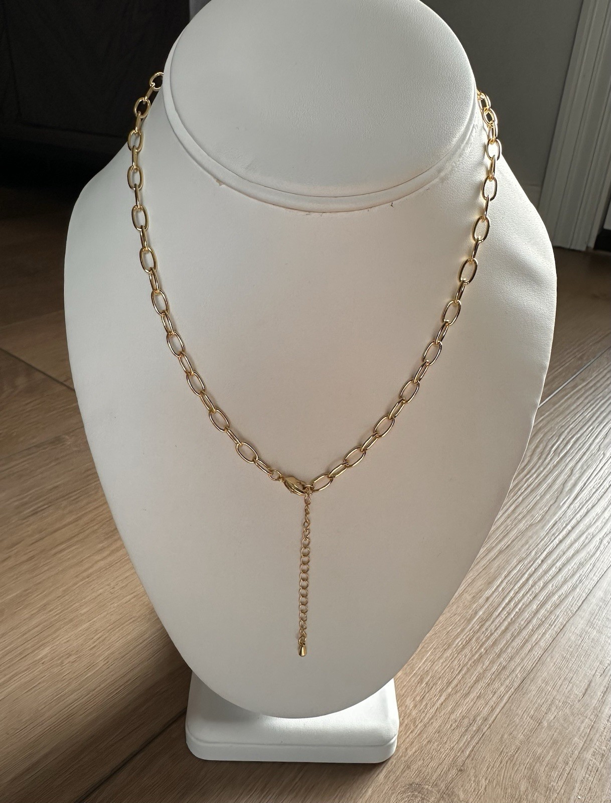 Gold Tone Oval Link Chain Necklace Crystal Cross Charm Pendant Adjustable